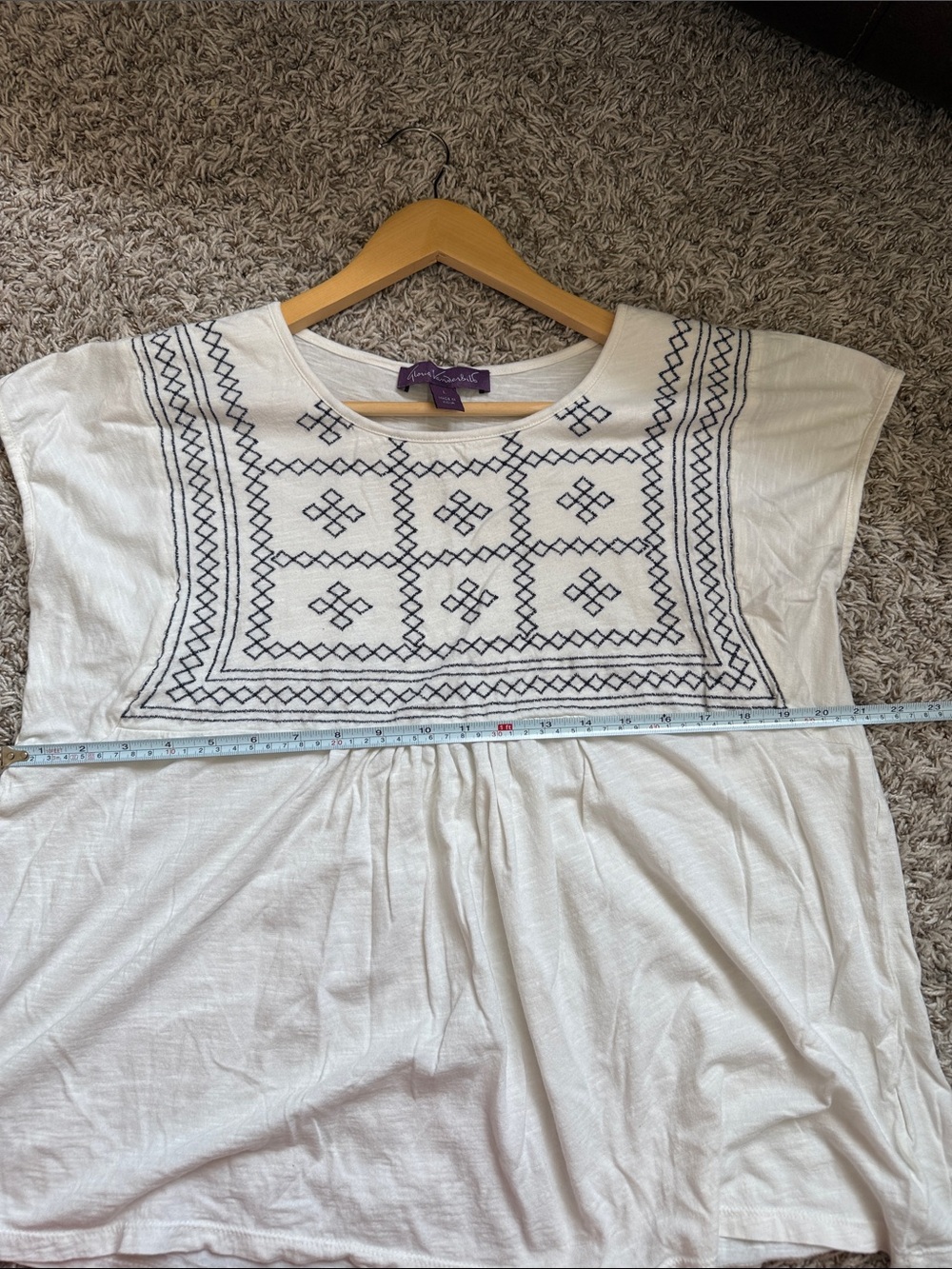 Gloria Vanderbilt Peasant Tunic Top Embroidered Blue White size Womens Large - Picture 9 of 11